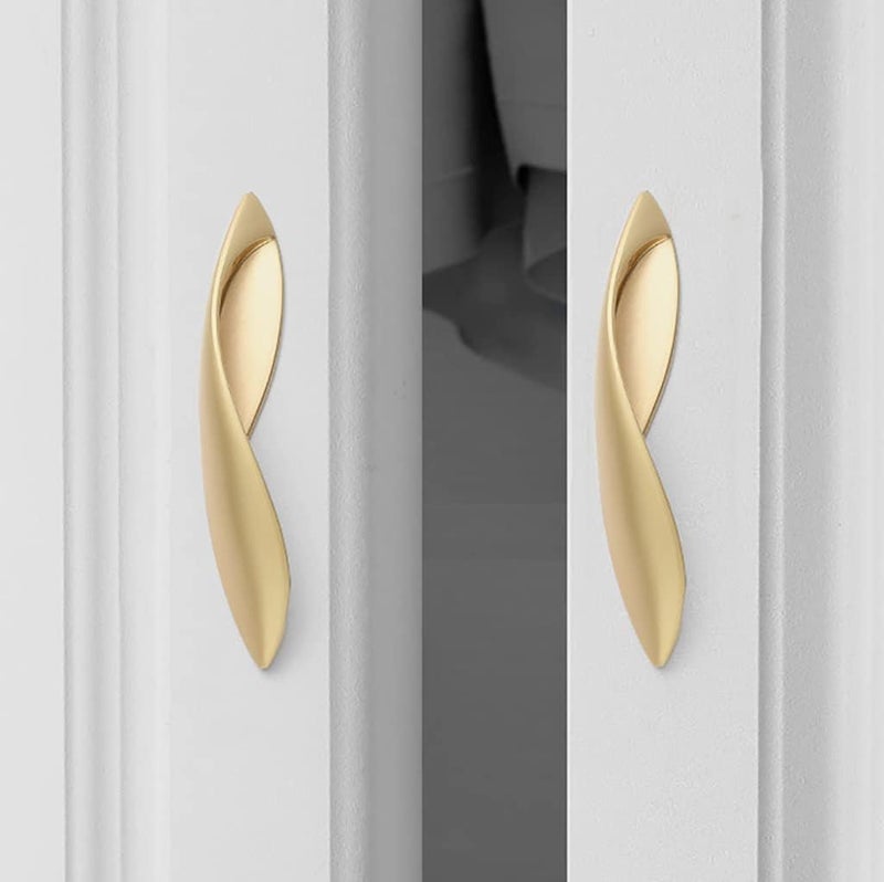 ESreake 4Pcs Arcuate Pulls Handle Knob,5" C-C Large Modern Elegant Curved Handle Cabinet Pulls,Create a Spatial Aesthetic,S-Shaped Solid Zinc Alloy Drawer Pull (4 Pack, Pearl Gold, 5.0" Hole Centers) - Image 1